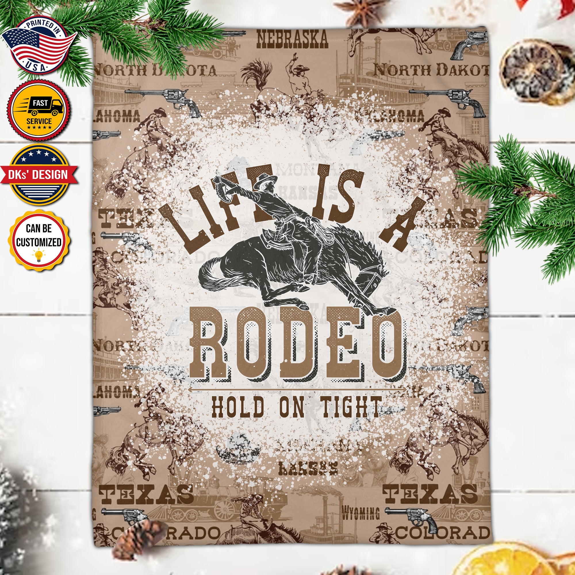Personalized Cowboy Blanket, Custom Cowboy Blanket, Life Is A Rodeo Hold On Tight Blanket, Christmas Cowboy Blanket, Christmas Gifts