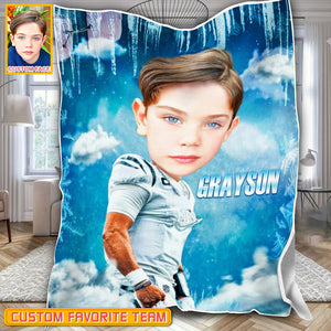 Personalized Name & Photo Ice Big Face American Football Blanket, Sport Blanket, Football Lover Gift