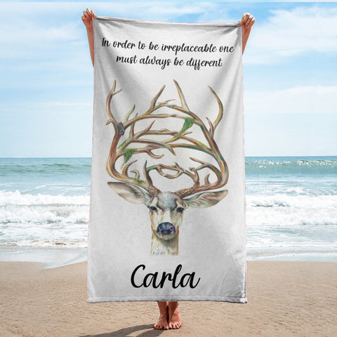 Image of Personalized Name In Order To Be Irreplaceable Deer Beach Towel, Summer Gifts