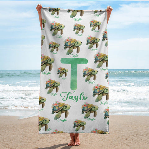 Personalized Name Turtle Lovers For Kid Sea Animal Beach Towel