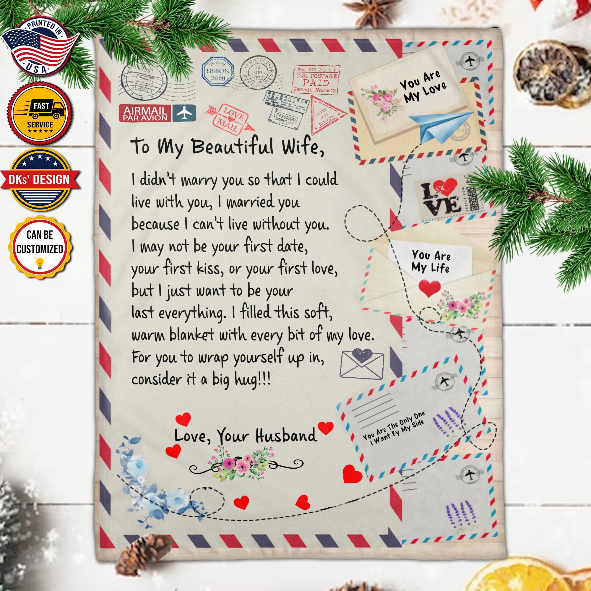 Personalized Name Valentine Blanket, To My Wife Blanket, Custom Love Letters Blanket, Message Blanket, Valentine's Gift