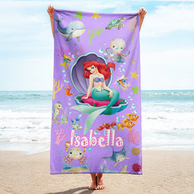 Personalized Name Princess Mermaid Under The Sea Beach Towel