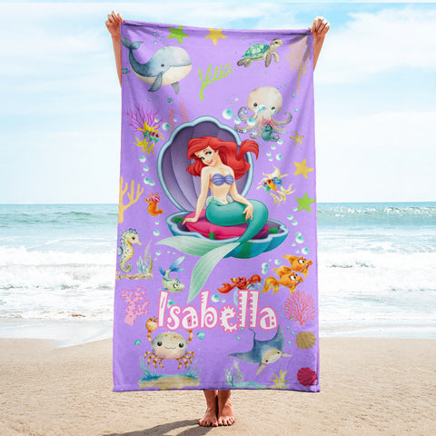 Image of Personalized Name Princess Mermaid Under The Sea Beach Towel