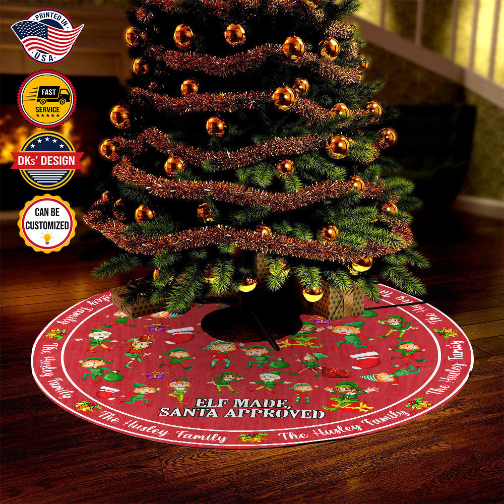 Personalized Name Tree Skirt, Christmas Elf Made Santa Approved Tree Skirt, 44″× 44″ Tree Skirt, Christmas Tree Decorations, Christmas Gifts