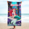 Personalized Name & Photo Litte Mermaid In Deep Sea Beach Towel