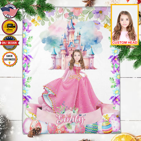 Personalized Easter Blanket, Easter Castle Custom Face And Name Blanket, Blanket for Easter, Princess Blanket for Girl for Daughter, Easter Gift