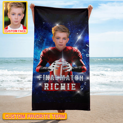 Image of Personalized Name & Photo Sports Game American Football Beach Towel, Sport Beach Towel