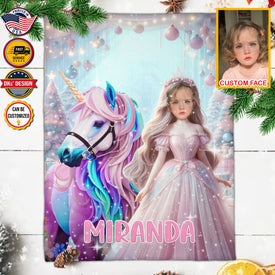 Personalized Unicorn Dreams and Birthday Wishes for Christmas Blanket, Custom Face And Name Blanket, Princess Girl Blanket, Christmas Gifts