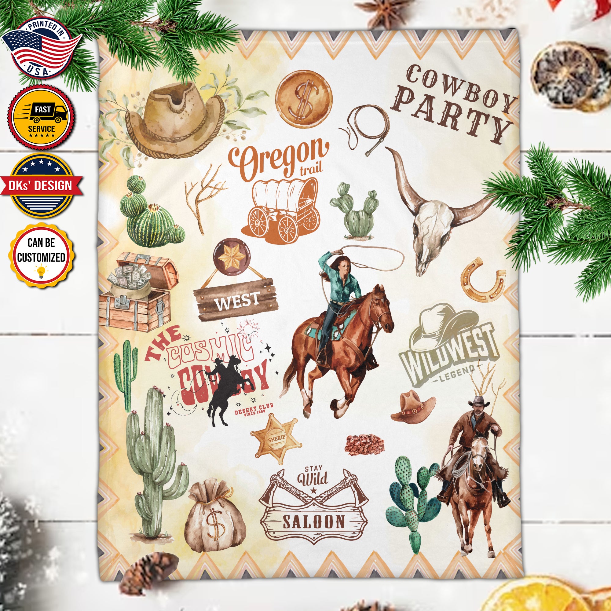 Personalized Cowboy Blanket, Custom Wild West Oregon Trail Blanket, Christmas Cowboy Blanket, Birthday Gifts, Christmas Gifts