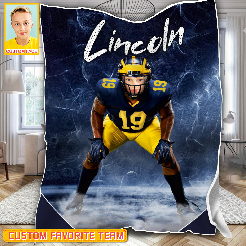 Personalized Name & Photo Dynamic Particle Creative American Football, Sport Blanket, Football Player Blanket, Football Lover Gift