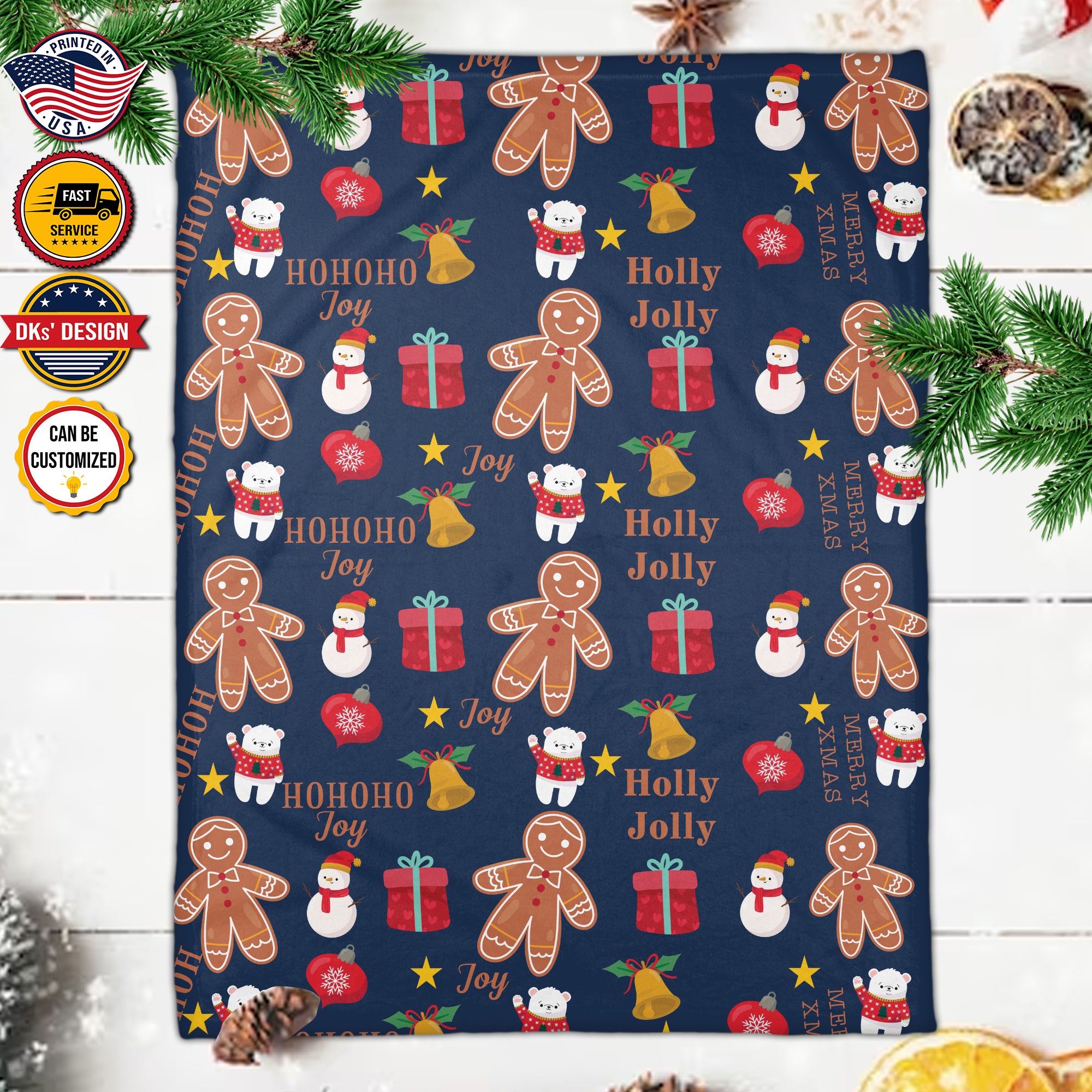 Personalized Christmas Blanket, Custom Christmas Gingerbread Man Blanket, Holly Jolly Christmas Blanket, Baby Shower Gift, Christmas Gifts