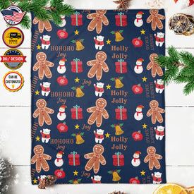 Personalized Christmas Blanket, Custom Christmas Gingerbread Man Blanket, Holly Jolly Christmas Blanket, Baby Shower Gift, Christmas Gifts