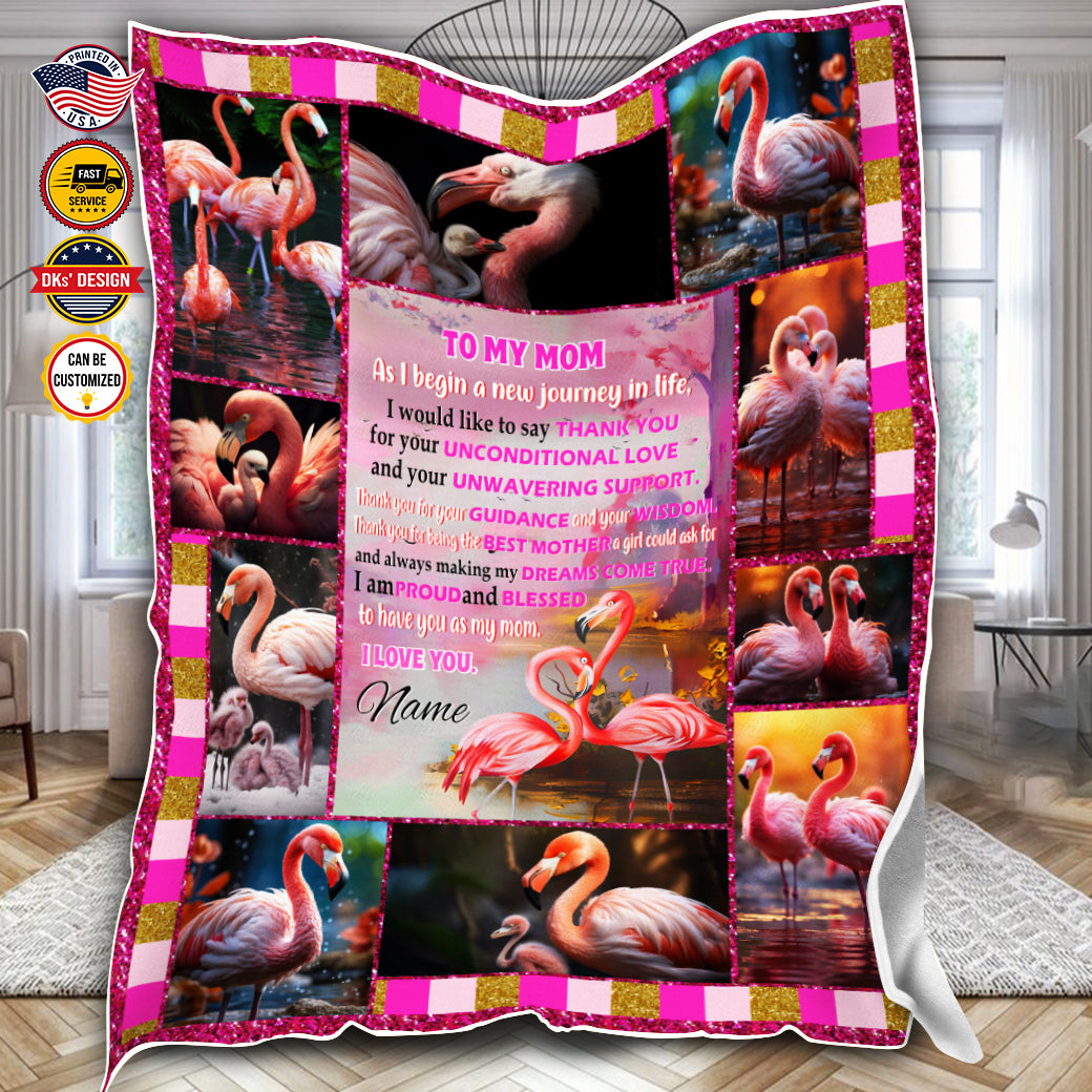Personalized Mom Blanket, Flamingo Mother Blanket, Message Blanket, Customized Mother's Day Gifts, Blanket Gift for Mom, Gift from Daughter