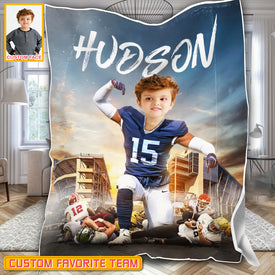Personalized Name & Photo Winner American Football Blanket, Sport Blanket, Football Lover Gift