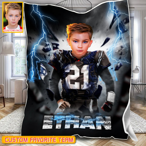 Image of Personalized Name & Photo Break Thunder American Football Blanket, Sport Blanket, Football Lover Gift