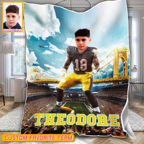 Personalized Name & Photo Big Star American Football Blanket, Sport Blanket, Football Lover Gift