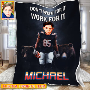 Personalized Name & Photo Don't Wish For It Work For It American Football Blanket, Sport Blanket, Football Lover Gift