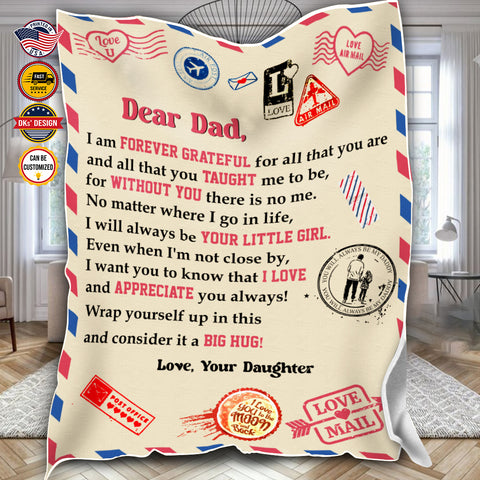 Image of Personalized Dad Blanket, Custom Letter Dear Dad Blanket From Daughter, To My Dad Blanket, Message Blanket, Father's Day Gift