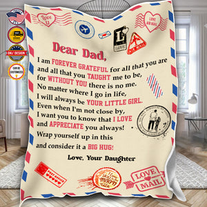 Personalized Dad Blanket, Custom Letter Dear Dad Blanket From Daughter, To My Dad Blanket, Message Blanket, Father's Day Gift