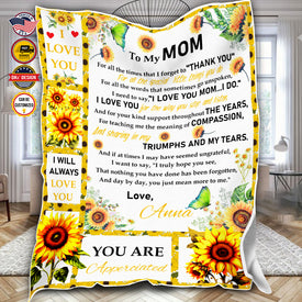Personalized Mom Blanket, Sunflower To My Mom Blanket, Message Blanket, Customized Mother's Day Gifts