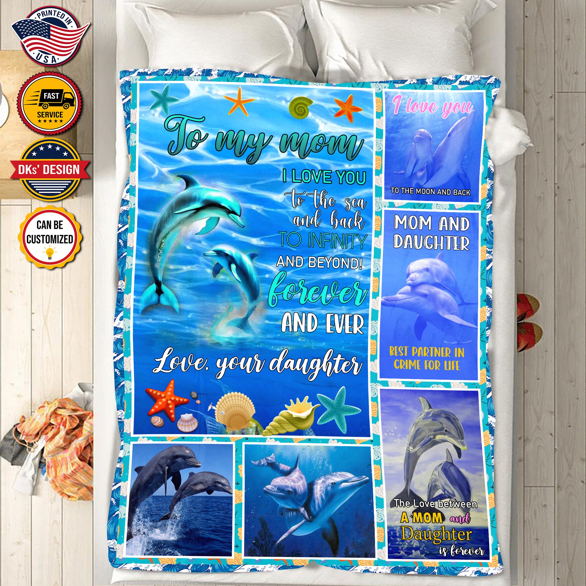 Personalized Mom Blanket, Custom Dolphin To My Mom Blanket, Dolphin Blanket, Message Blanket, Ocean Animals Blanket, Mother's Day Gifts