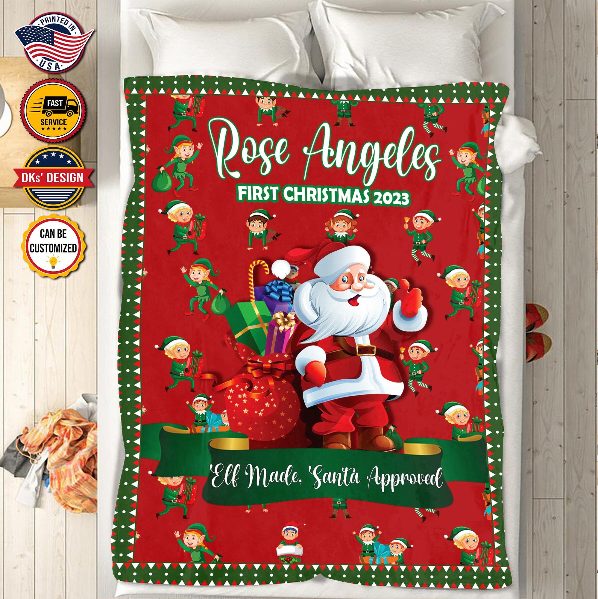 Personalized Elf First Christmas Custom Name Blanket, Baby First Christmas, Christmas Baby 2023 Blanket, Christmas Gifts