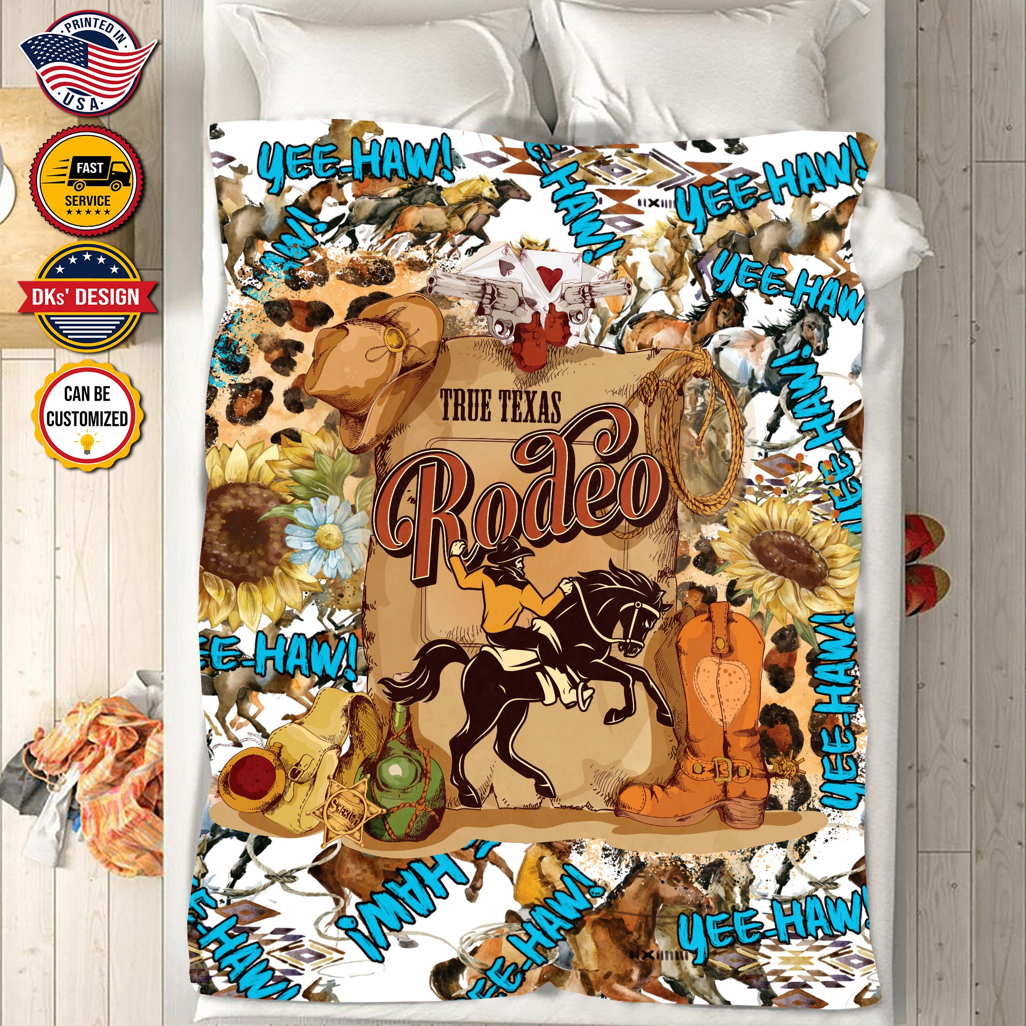 Personalized Cowboy Blanket, True Texas Rodeo Yee-Haw Blanket, Custom Christmas Cowboy Blanket, Birthday Gifts, Christmas Gifts