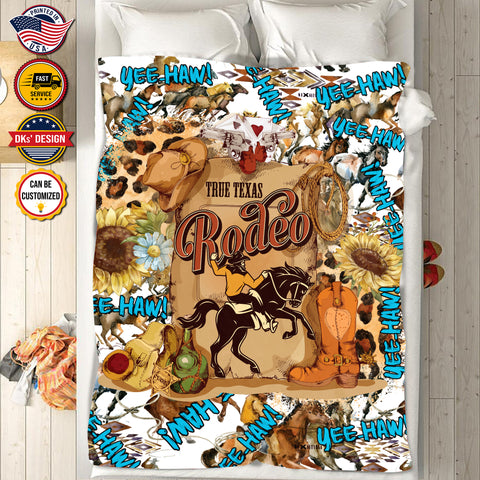 Image of USA Printed Cowboy Blanket, True Texas Rodeo Yee-Haw Blanket, Personalized Cowboy Blanket, Christmas Cowboy Blanket, Sherpa Blanket, Fleece Blanket, Birthday Gifts, Christmas Gifts