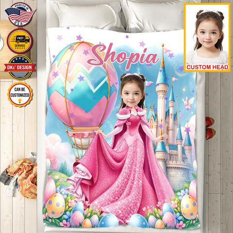 Image of Personalized Easter Blanket, Custom Easter Egg Balloons Blanket, Blanket for Easter Day, Princess Blanket for Girl for Daughter, Holiday Easter Gift
