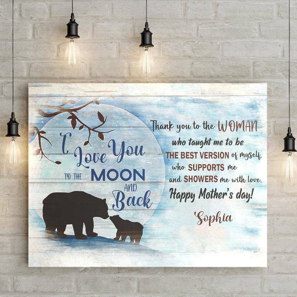 Personalized Name Mom Canvas, Bear Mom And Child Canvas for Mom for Mother, Customized Mother's Day Gifts