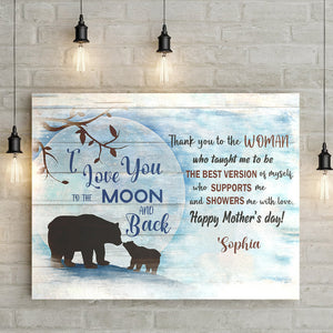 Personalized Name Mom Canvas, Bear Mom And Child Canvas for Mom for Mother, Customized Mother's Day Gifts