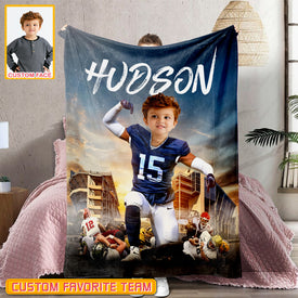 Personalized Name & Photo Winner American Football Blanket, Sport Blanket, Football Lover Gift
