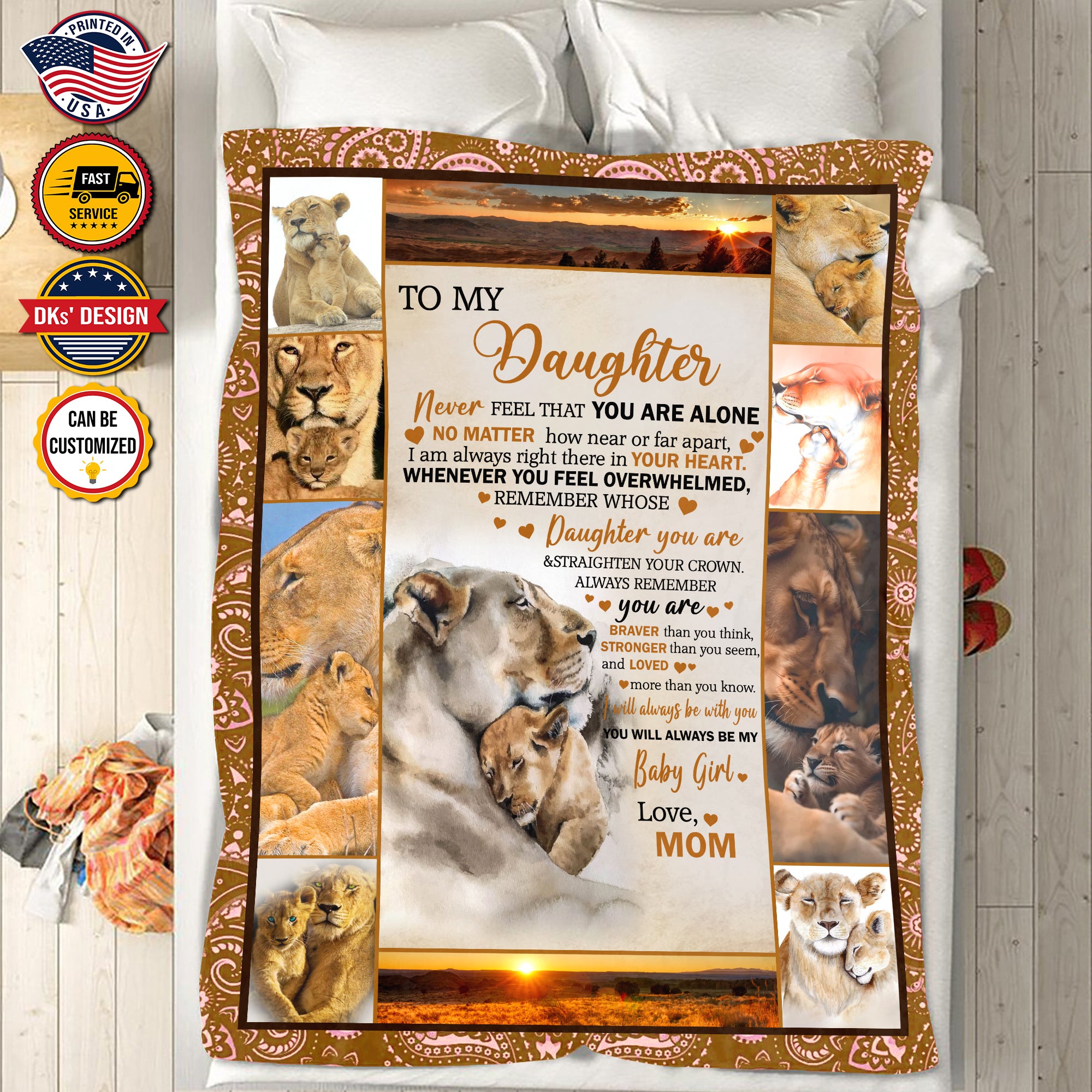 Personalized Daughter Blanket, Lions To My Daughter Blanket, Message Blanket, Birthday Gifts, Christmas Gifts for Girl for Daughter