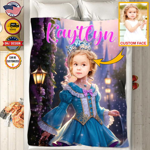 Image of Personalized Princess Custom Face And Custom Name Blanket, Girl Blanket, Princess Blanket for Girl, Gift For Daughter, Baby Shower Gift