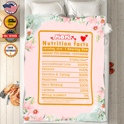 Image of Personalized Mom Blanket, Mom Nutrition Facts Blanket, Christmas Gift, Birthday Gift, Mother's Day Gifts for Mom for Her
