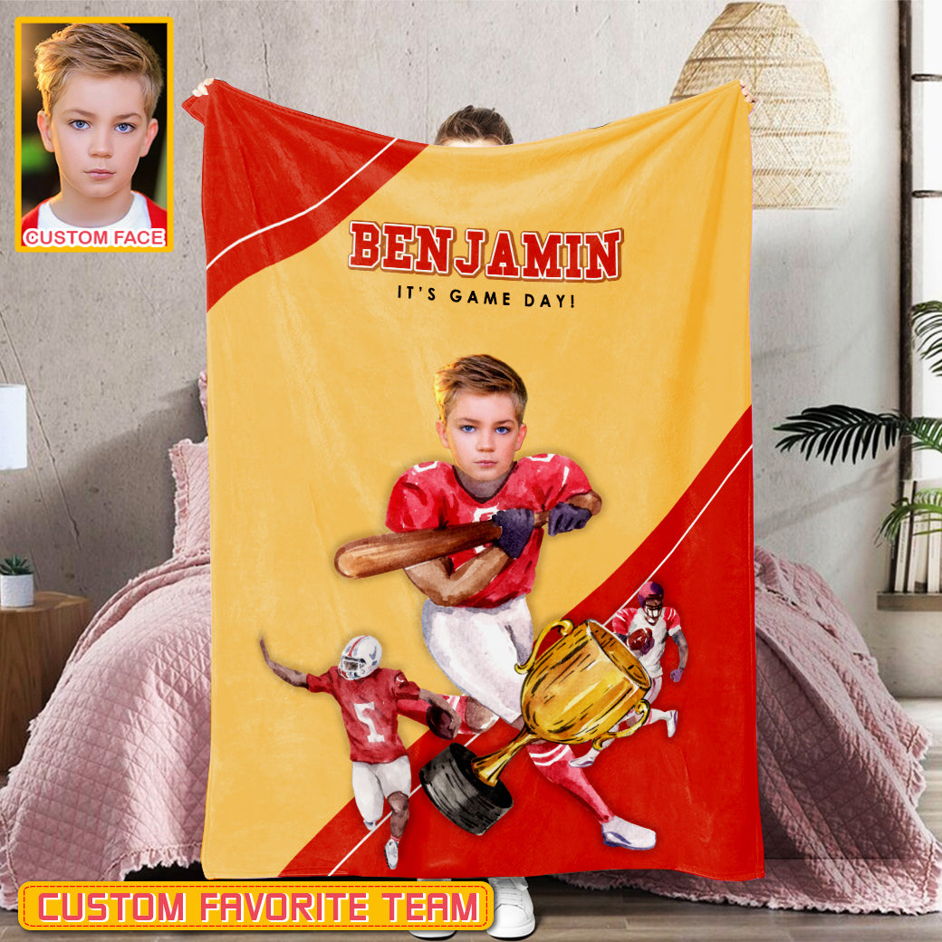 Personalized Name & Photo It’s Game Day American Football Blanket, Sport Blanket, Football Lover Gift