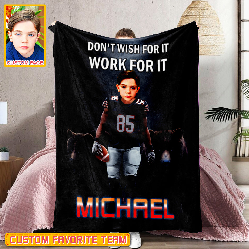 Personalized Name & Photo Don't Wish For It Work For It American Football Blanket, Sport Blanket, Football Lover Gift
