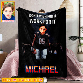 Personalized Name & Photo Don't Wish For It Work For It American Football Blanket, Sport Blanket, Football Lover Gift