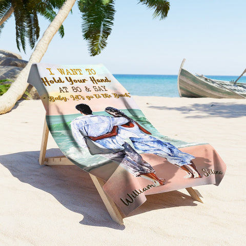 Image of Personalized Name Baby Let's Go To The Beach Couple Beach Towel