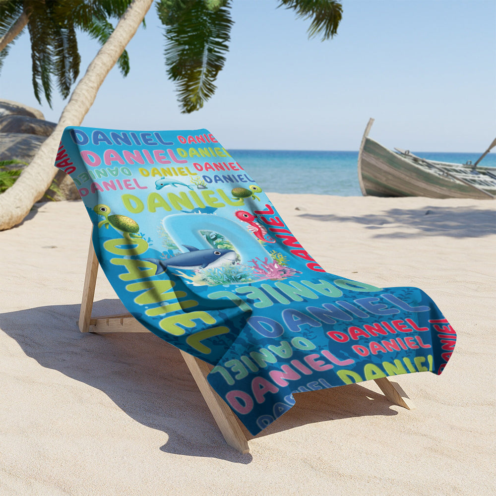 Personalized Name Sea Animals Under The Sea Initial Beach Towel