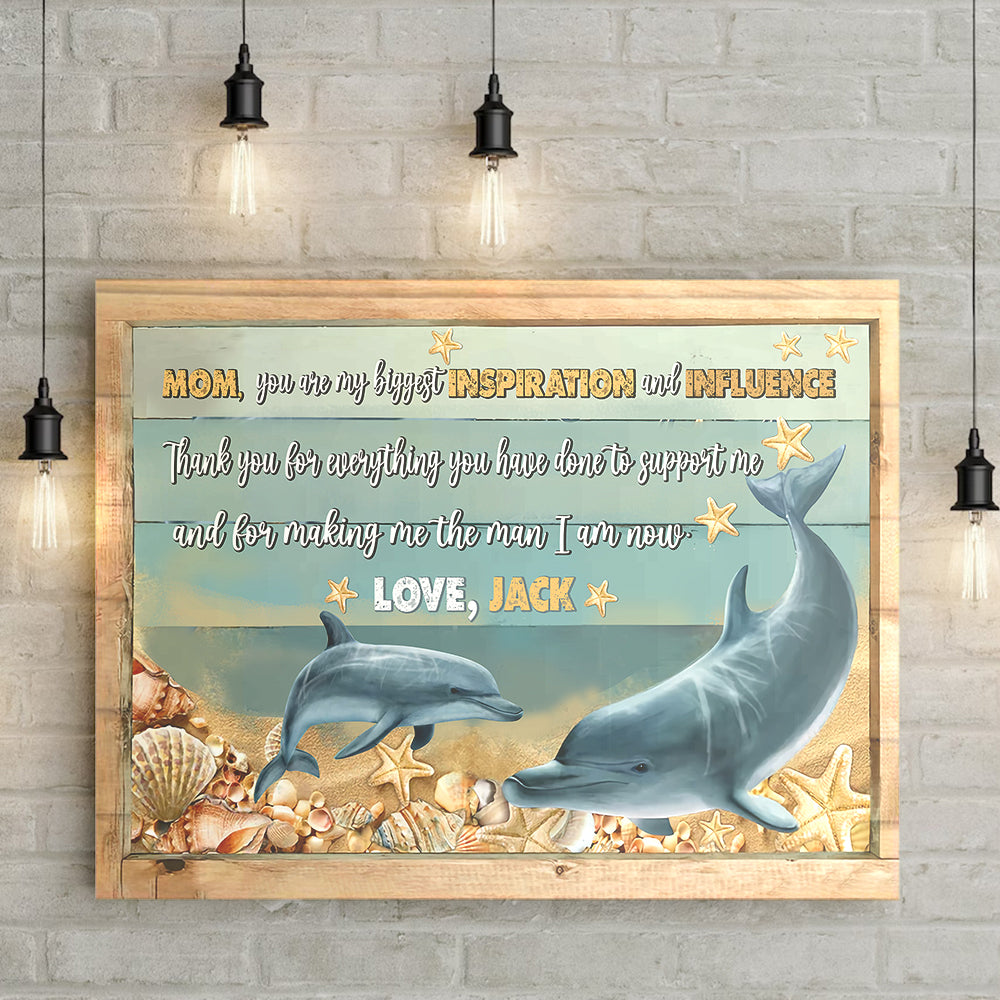 Personalized Name Mom Canvas, Dolphin Mom And Son Canvas for Mom for Mother, Customized Mother's Day Gifts