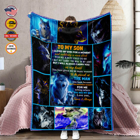 Image of Personalized Son Blanket, Custom Wolf Son Blanket, To My Son Blanket, Message Blanket, Wolves Blanket, Blanket For Son