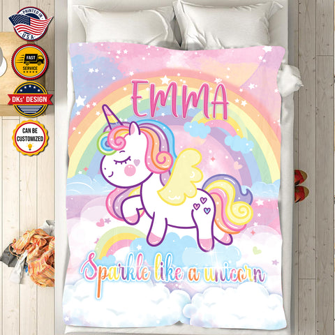 Image of Personalized Sparkle Like A Unicorn Custom Name Blanket, Personalized Kid Blanket, Baby First Christmas, Christmas Baby Blanket, Christmas Gifts