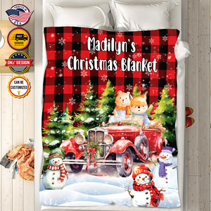USA Printed Custom Blanket, Christmas Snow Custom Name Blanket, Personalized Christmas Sherpa Blanket, Fleece Blanket, Baby Shower Gift, Christmas Gifts