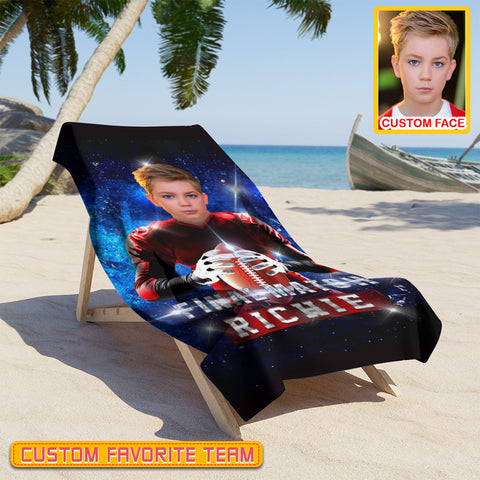 Image of Personalized Name & Photo Sports Game American Football Beach Towel, Sport Beach Towel