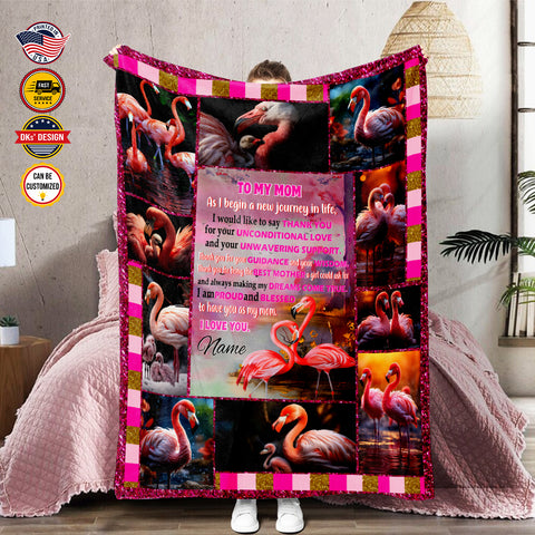 Image of Personalized Mom Blanket, Flamingo Mother Blanket, Message Blanket, Customized Mother's Day Gifts, Blanket Gift for Mom, Gift from Daughter