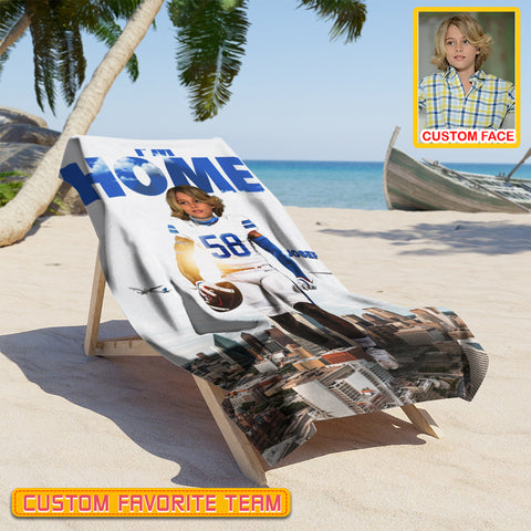 Image of Personalized Name & Photo I'm Home American Football Beach Towel, Sport Beach Towel