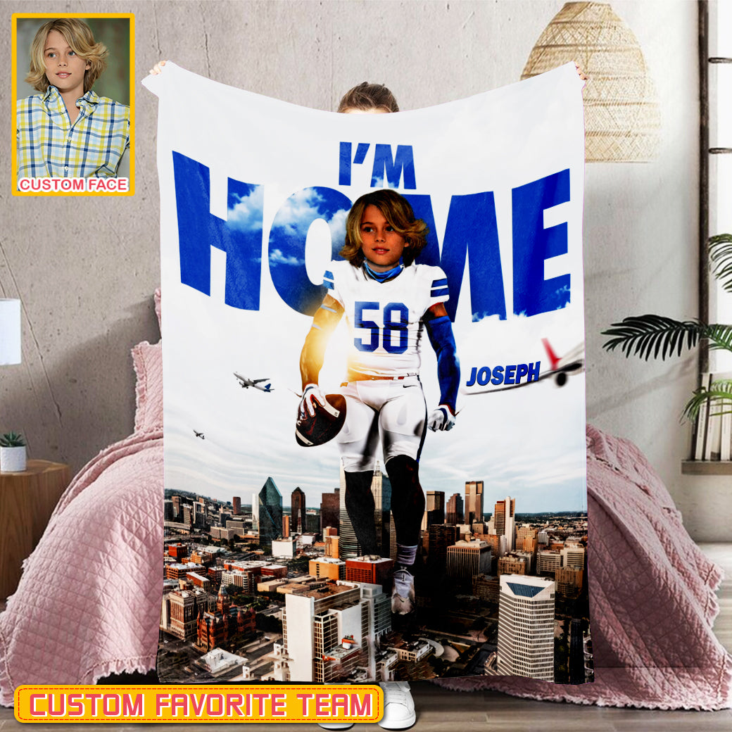 Personalized Name & Photo I'm Home American Football Blanket, Sport Blanket, Football Lover Gift