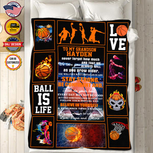Personalized Basketball Blanket, Custom Basketball Son Blanket, To My Grandson Blanket, Message Blanket, Sport Blanket, Basketball Lovers Gift