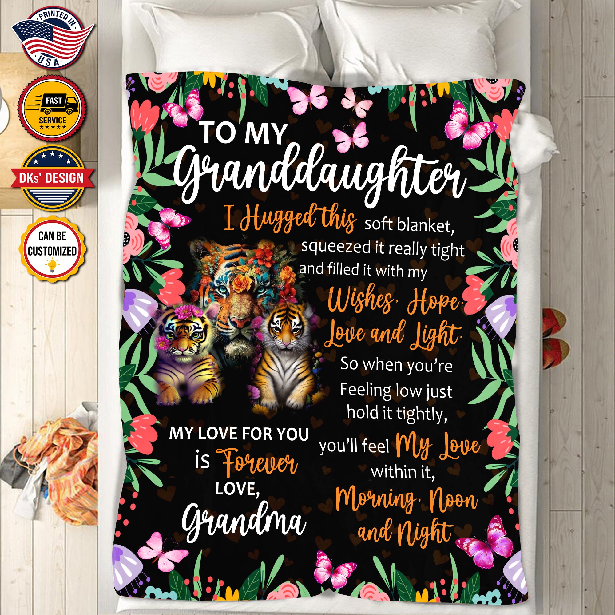 Personalized Granddaughter Blanket, Custom Floral Granddaughter Blanket, To My Granddaughter Blanket, Message Blanket, Gift For Granddaughter